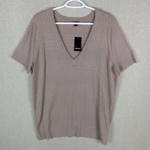 Torrid Everyday Soft Pointelle Pullover Knit V-Neck Sweater Plus Size 2 Taupe